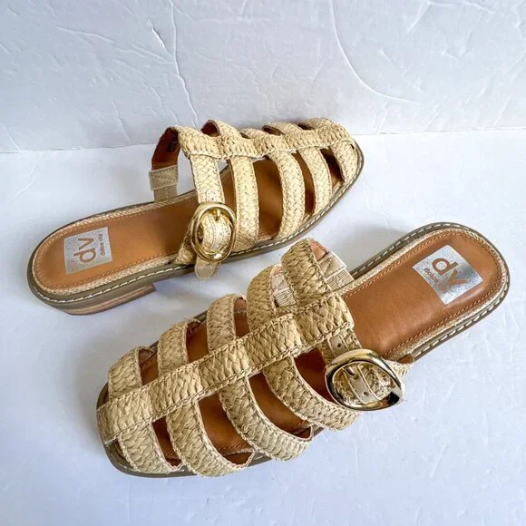 Dolce Vita Falcun Raffia Buckle Sandals Natural 8.5 - Picture 1 of 10